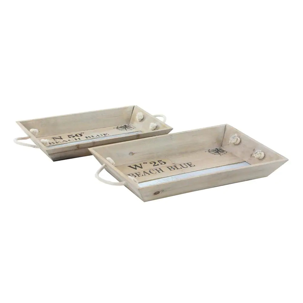 White Wood Coastal Tray (Set of 2)