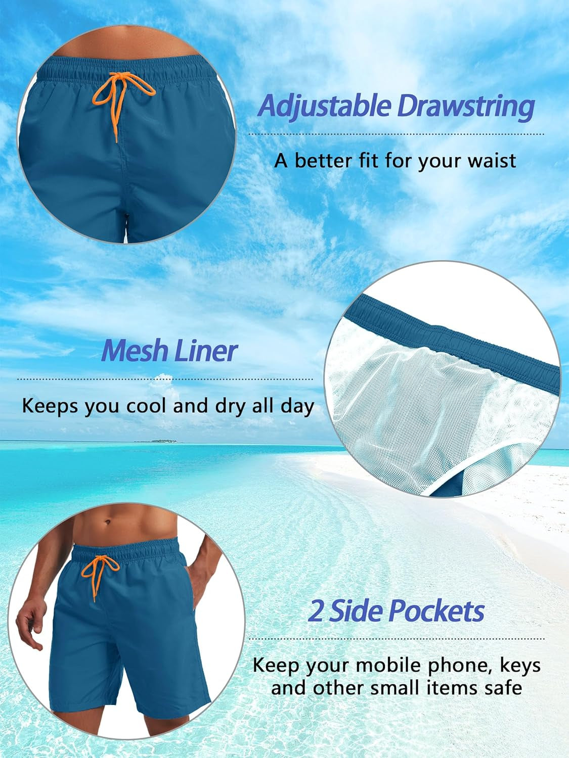 Men's Summer Swim Trunks Quick Dry Surf Shorts Bathing Suit Shorts with Mesh Lining