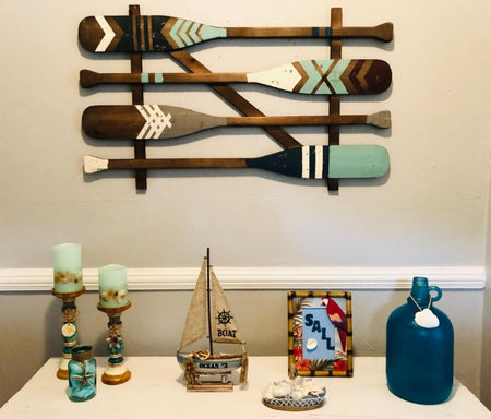 Antique Wood Paddles Canoe Oar Coastal Wall Art Mount Nautical Beach Theme Decor