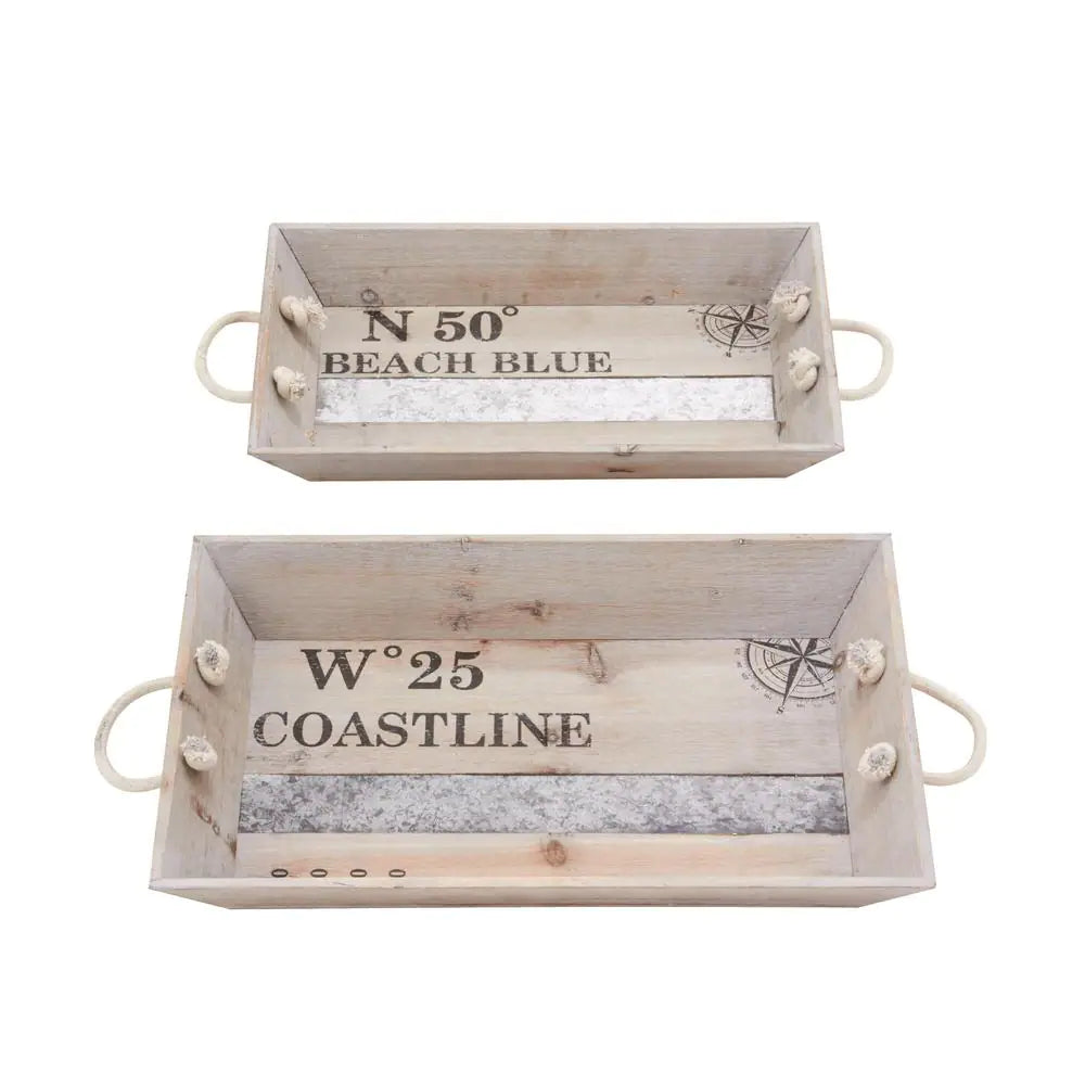 White Wood Coastal Tray (Set of 2)