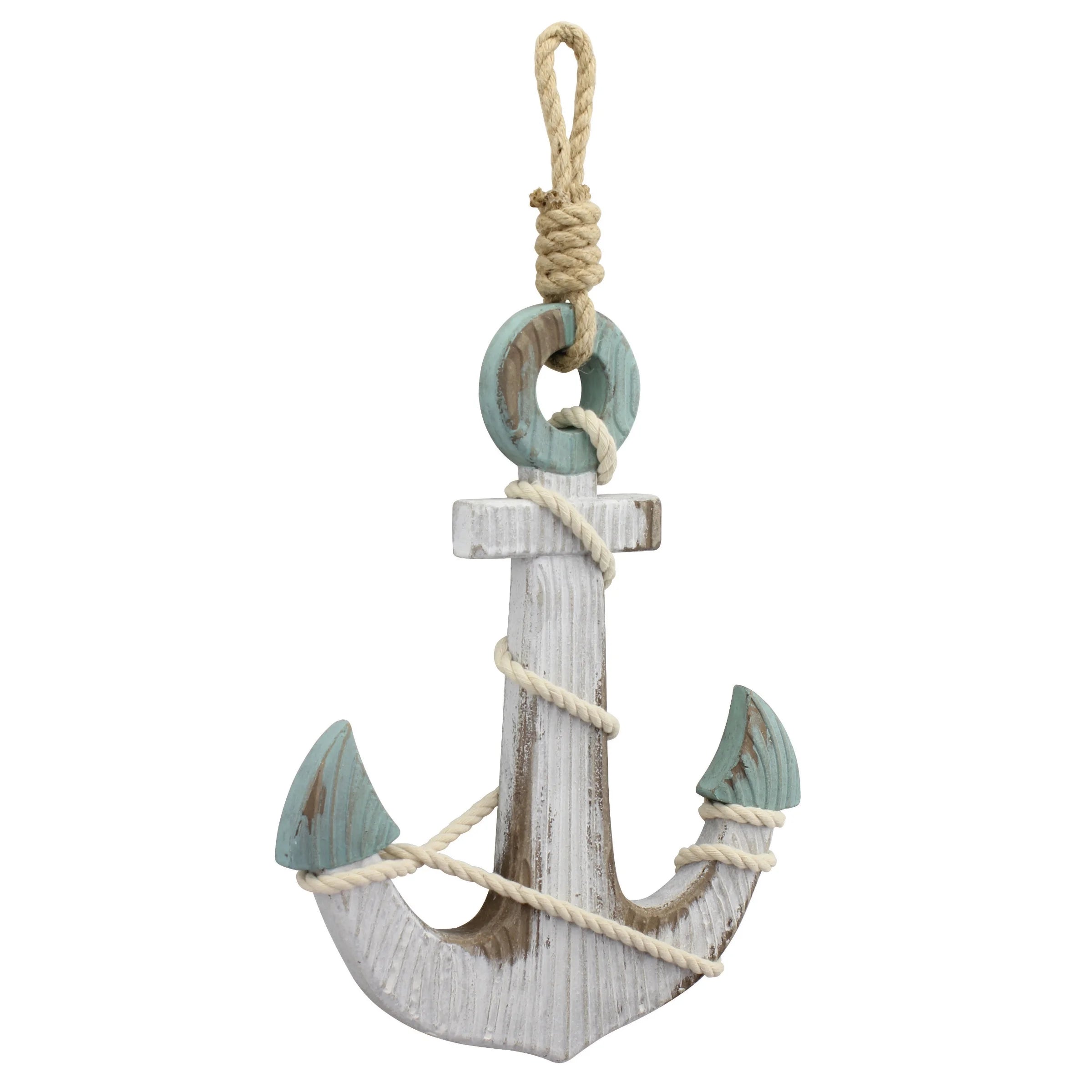 Hanging Wooden Anchor Coastal Wall Decor, Off White