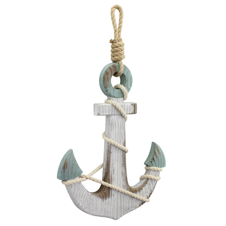 Hanging Wooden Anchor Coastal Wall Decor, Off White