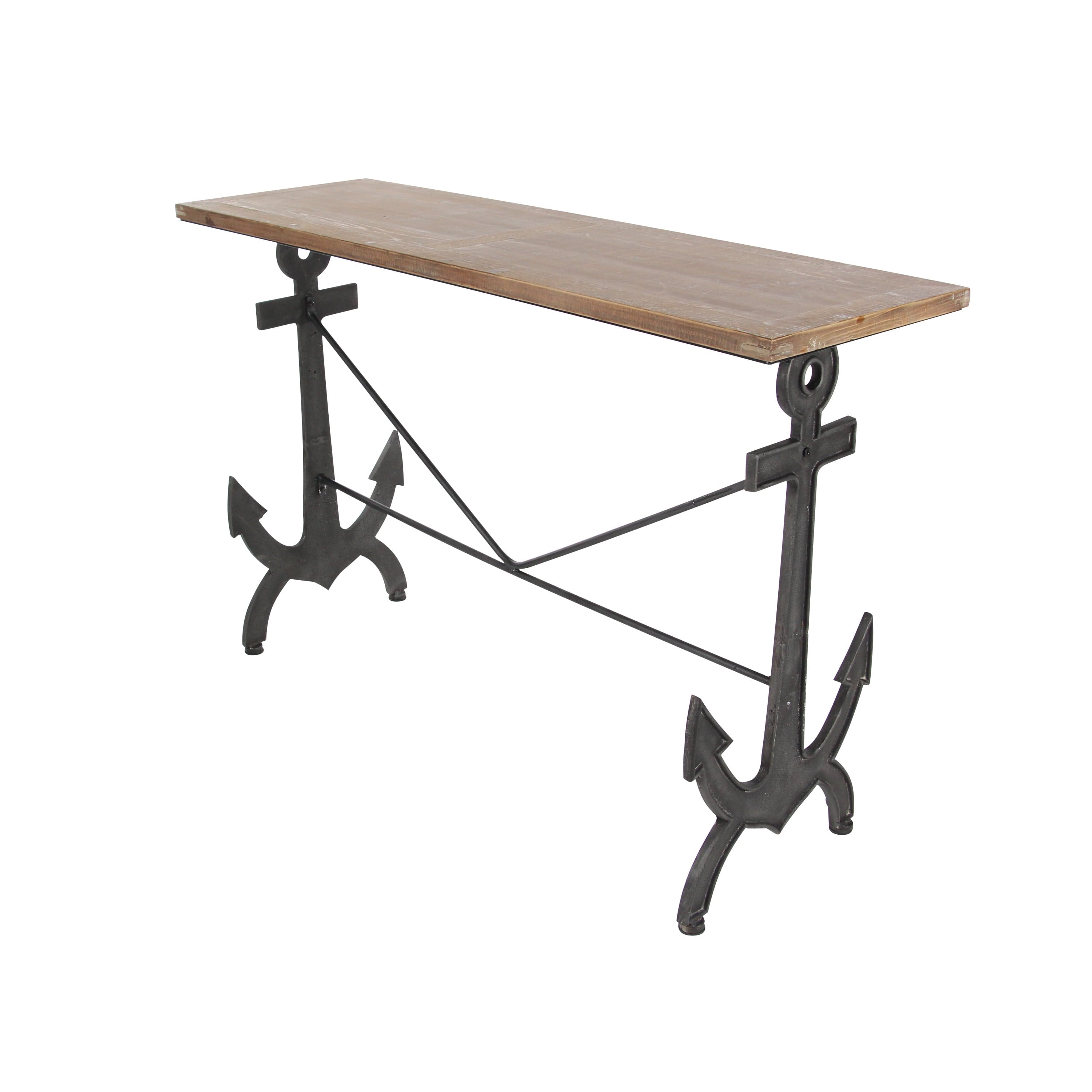Brown/Black Coastal Rectangular Metal Console Table with Metal Anchor Shaped Base, 48"W X 31"H