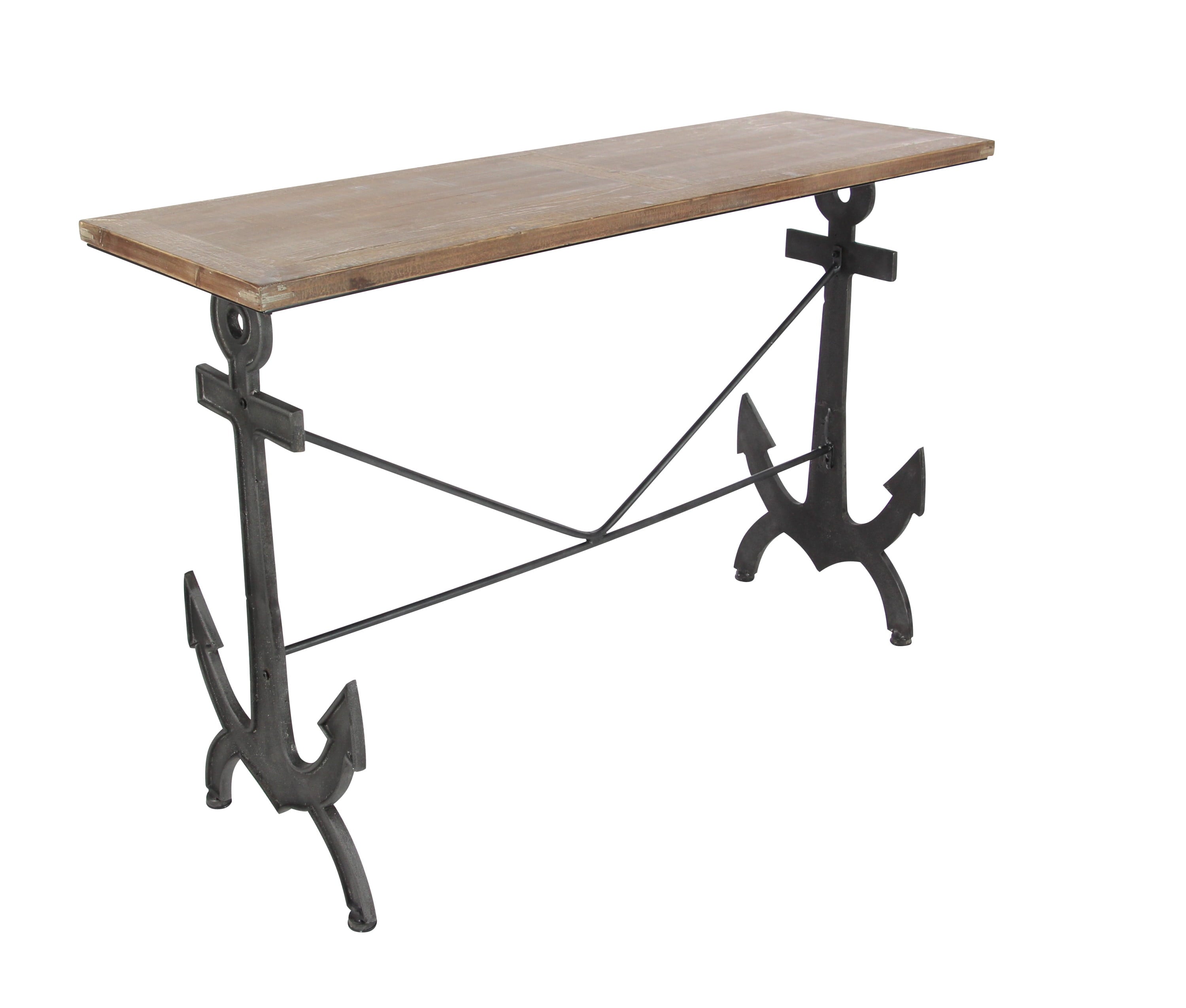Brown/Black Coastal Rectangular Metal Console Table with Metal Anchor Shaped Base, 48"W X 31"H