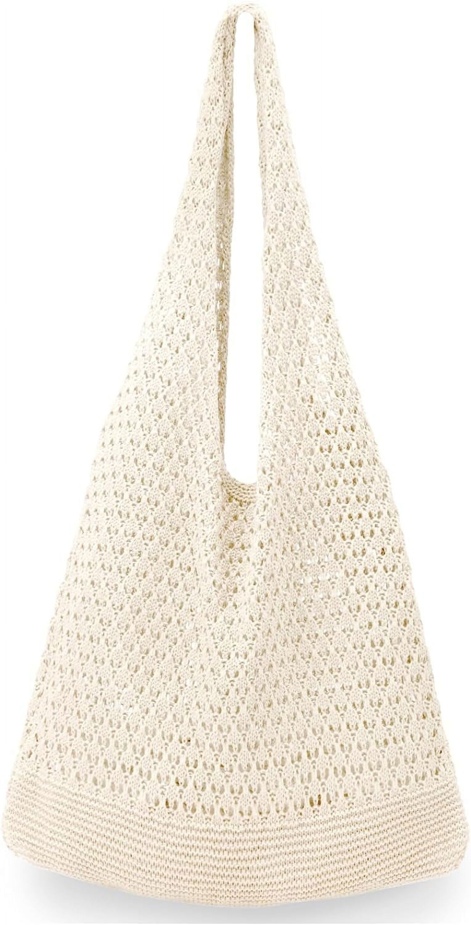 Crochet Bag for Women, Crochet Tote Summer Bag Mesh Large Shoulder Bag (Beige 14 X 10 X 26.5In)