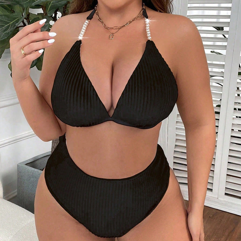 girl in black Halterneck Plus Size Swimming Beachwear