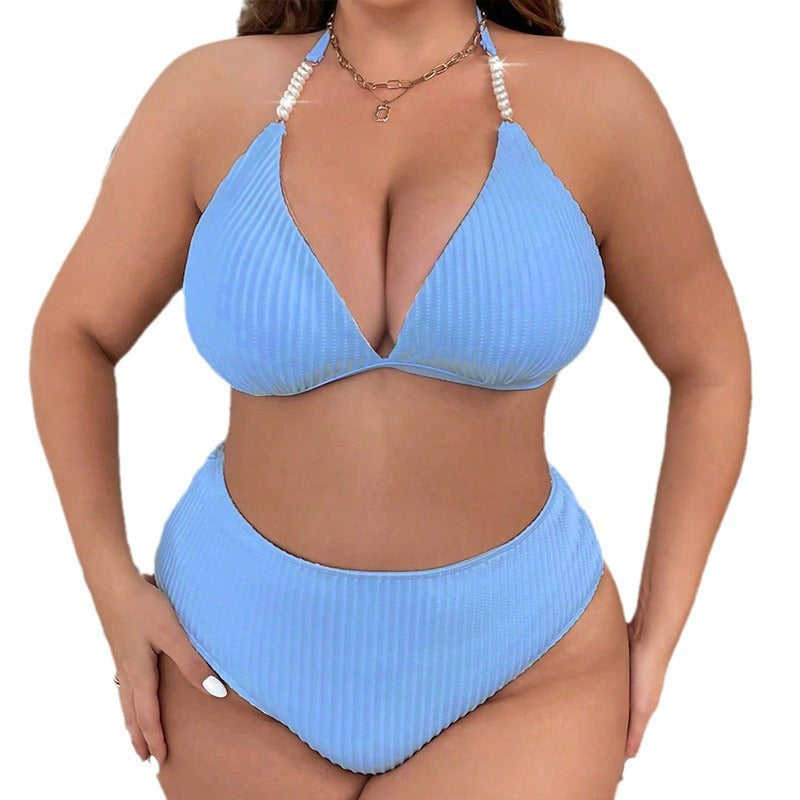 Blue Halterneck Plus Size Swimming Beachwear 3