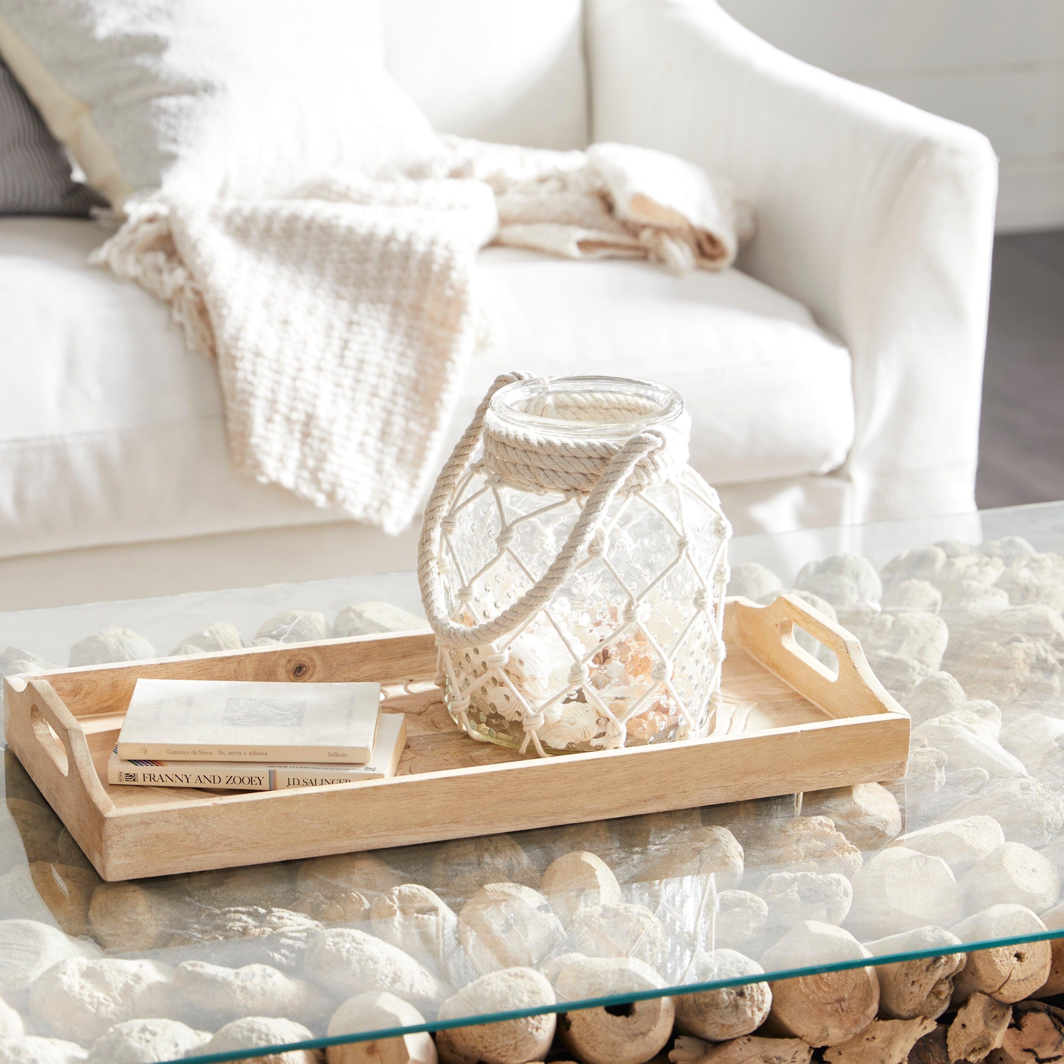 Clear Glass Decorative Candle Lantern with Rope Handle - 7 X 7 X 18