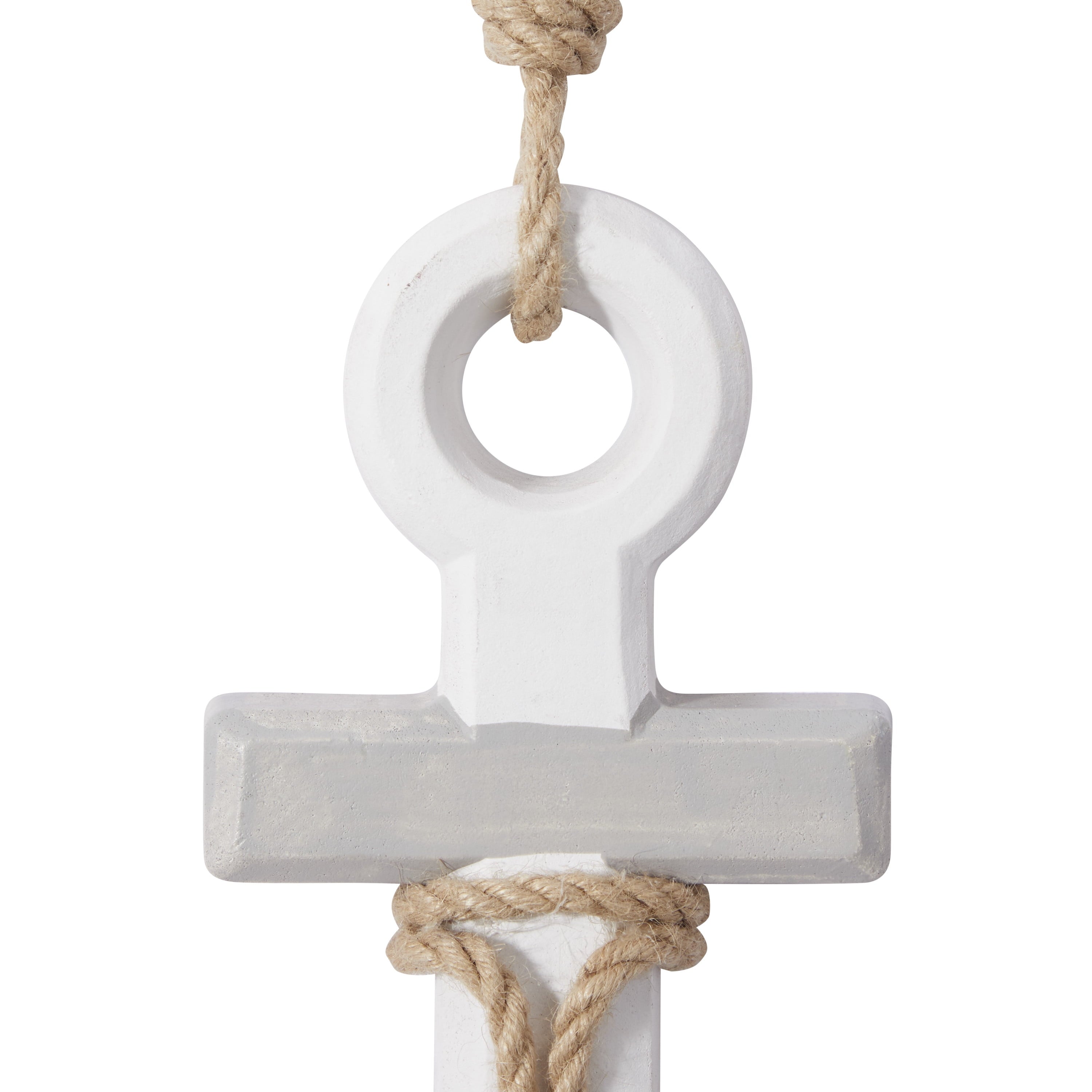 White Wooden Anchor Wall Decor with Hanging Rope