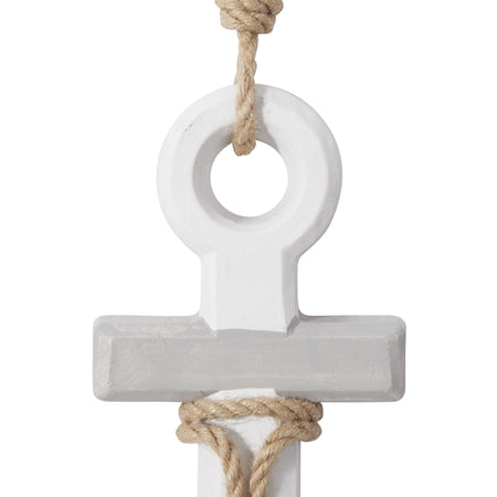 White Wooden Anchor Wall Decor with Hanging Rope