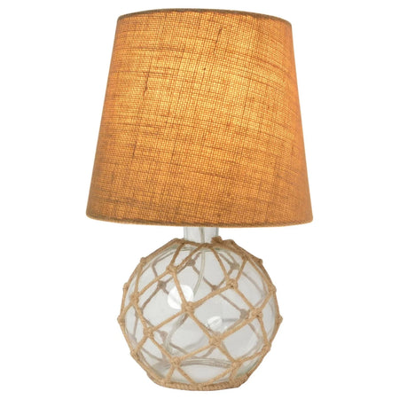 Buoy Rope Nautical Netted Coastal Ocean Sea Glass Table Lamp with Burlap Fabric Shade, Clear