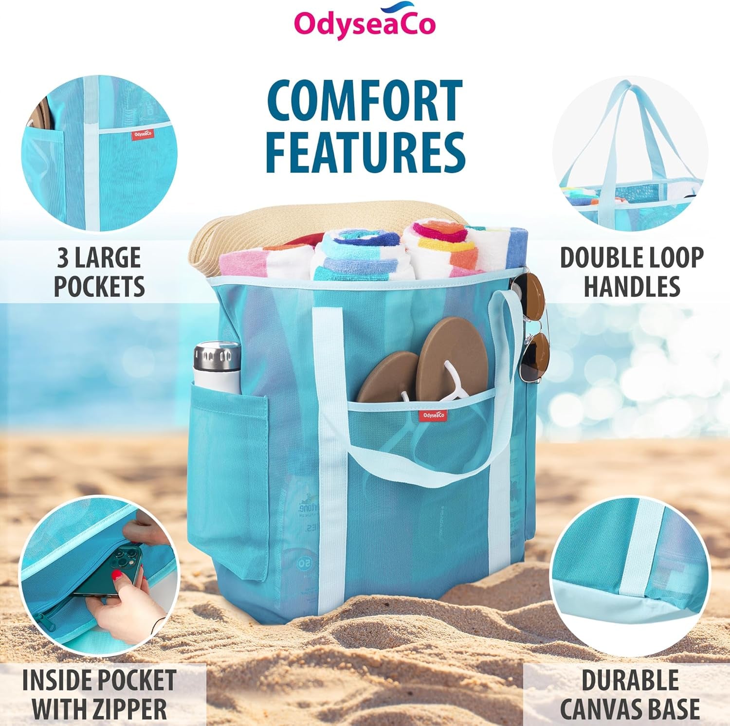 Large Mesh Beach Bag - Beach Tote Bags Waterproof Sandproof - Swim Tote for Pool