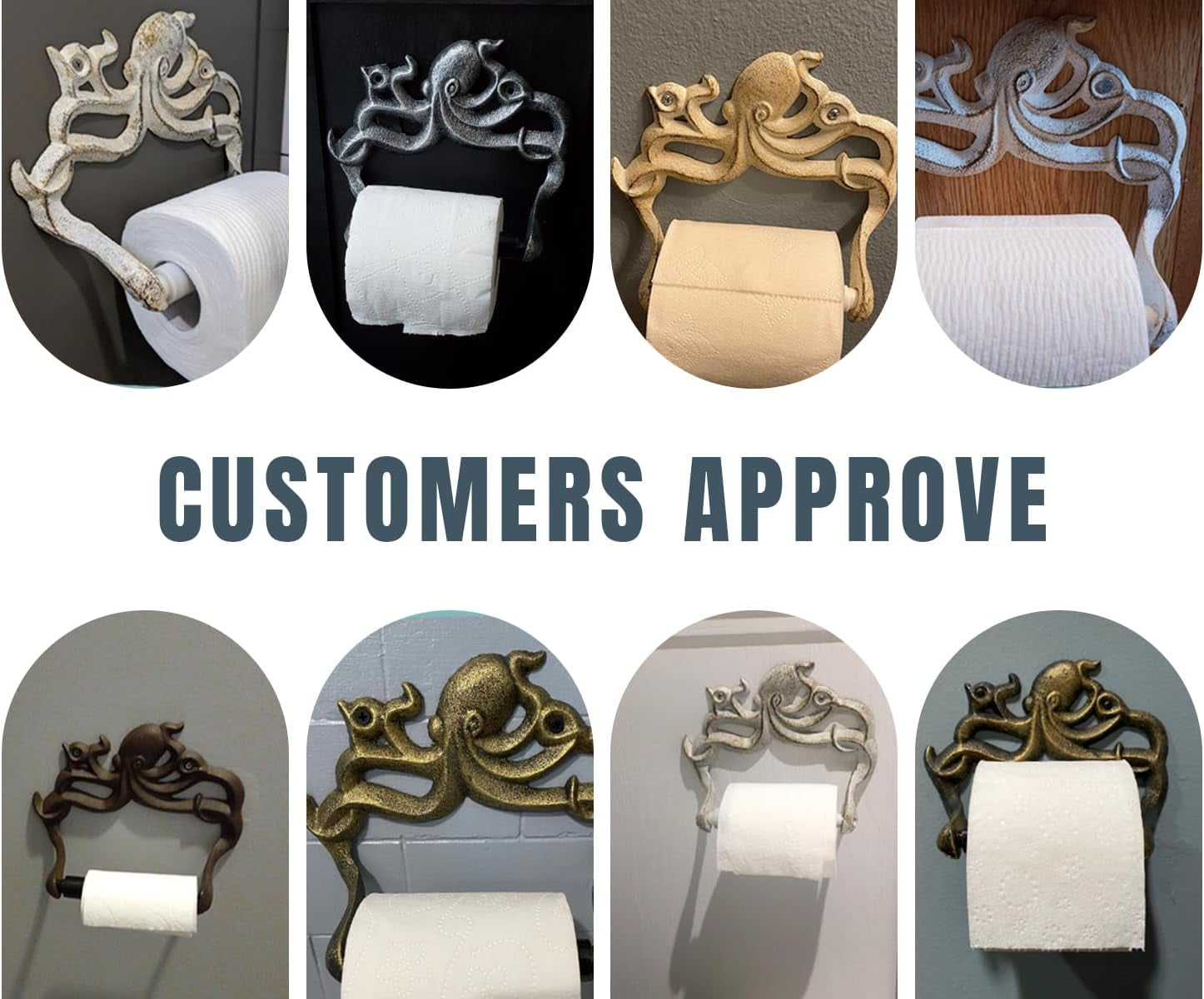 Decorative Cast Iron Octopus Toilet Paper Roll Holder – Wall Mounted Octopus Decor for Bathroom – Kraken, Nautical Bathroom Accessories – Included Screws and Anchors - Silver & Black