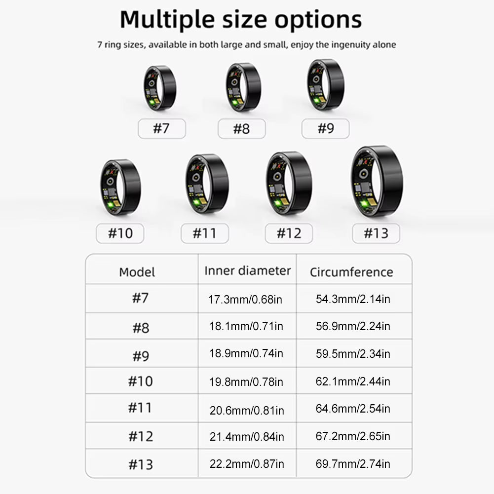 Smart Ring Waterproof Fitness Ring Bluetooth-Compatible 5.0 Multi-Sport Modes Heart Rate Blood Oxygen Sleep Monitoring