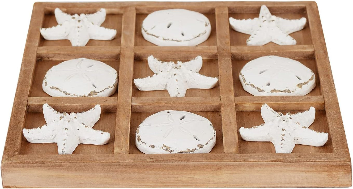Beach Tic Tac Toe for Fun Starfish Sand Dollar Coastal House Coffee Table Decor Wood Board Travel Game