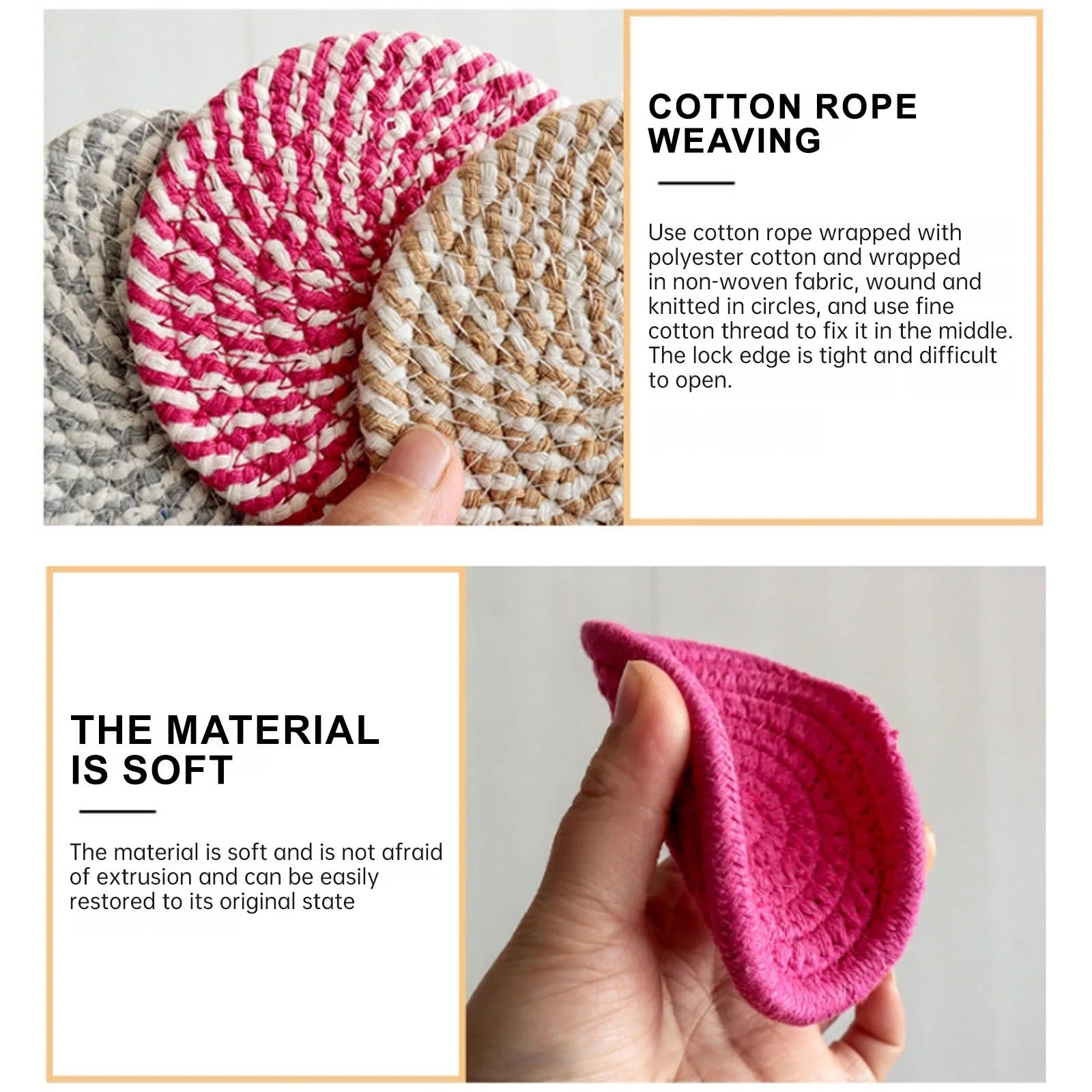 8 Pcs Drink Coasters with Holder, Minimalist Cotton Woven Coaster Set for Home Decor Tabletop Protection - 4.3 Inches