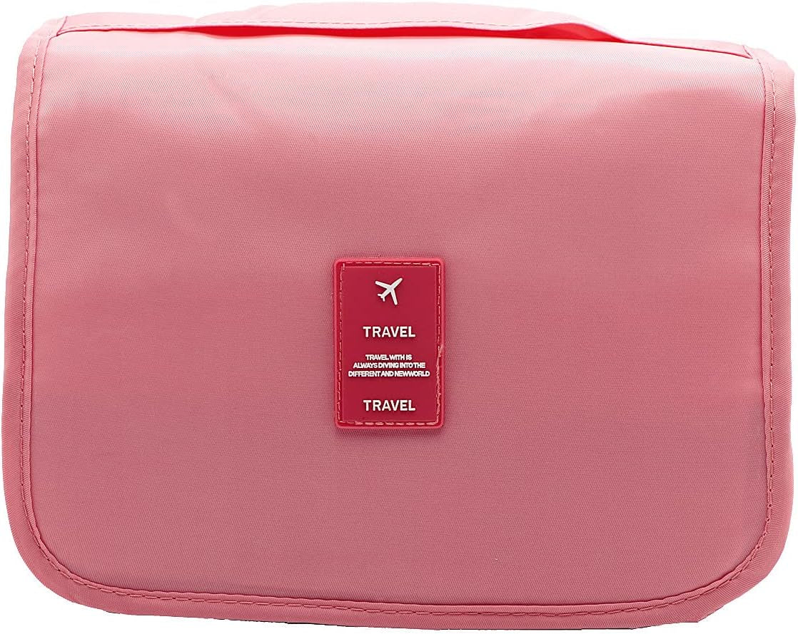 Hanging Toiletry Bag - Large Cosmetic Makeup Travel Organizer for Men & Women with Sturdy Hook (Pink)