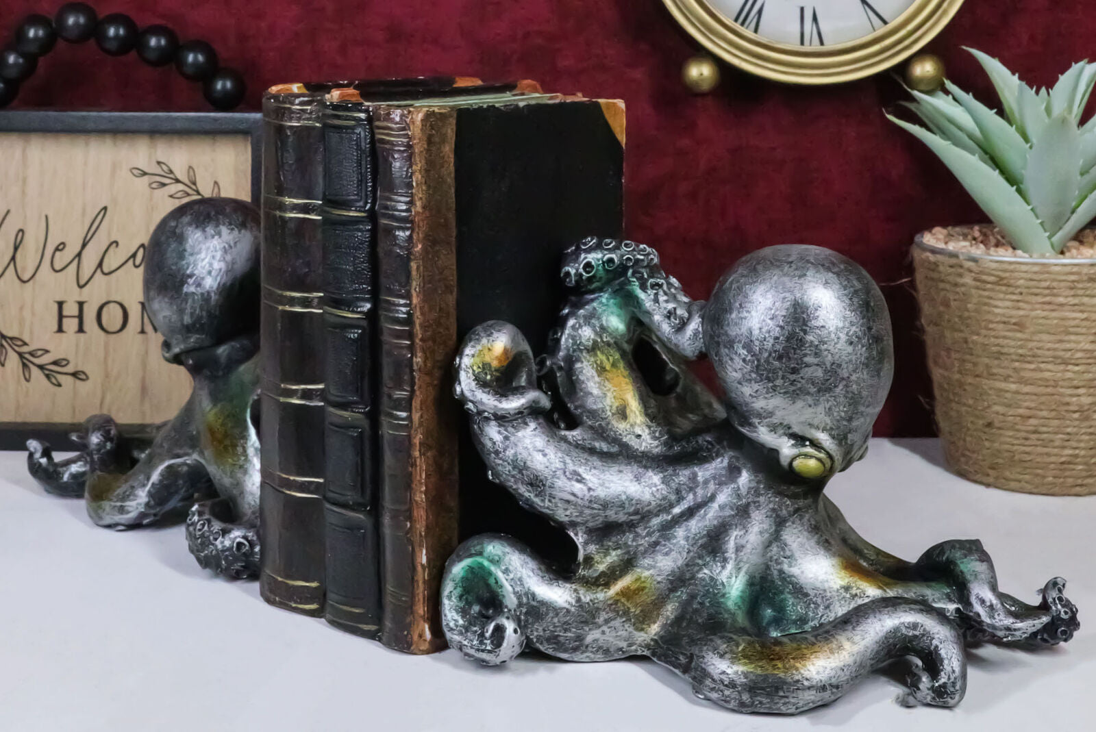 Nautical Sea Monster Octopus Bookends Set Statue Antique Bronze Finish
