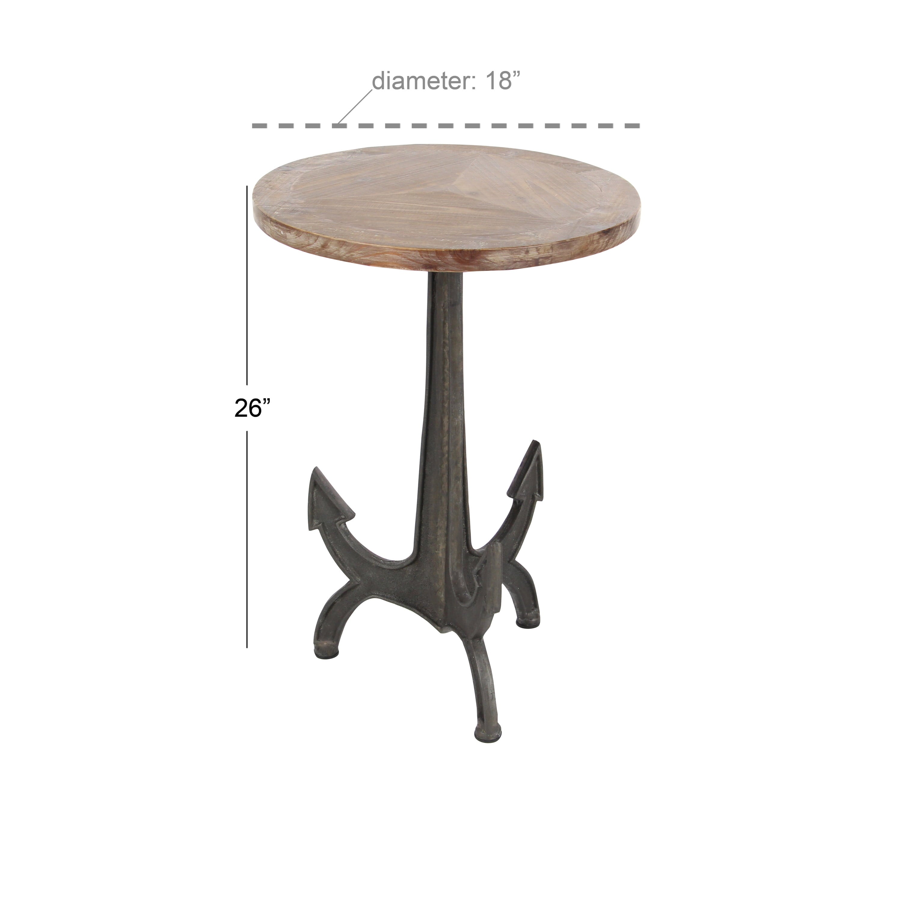 18" X 26" Black Metal Anchor Accent Table with Brown Wood Top, 1-Piece