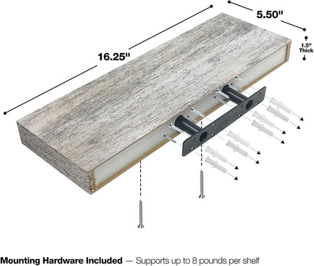 Floating Shelves - 3 Pack 16 Inch Rustic Wall Shelves for Bedroom, Kitchen, Living Room, Bathroom Shelves, Home Decor, Office - Floating Shelf for Trophy, Books, Frames, Toilet Paper