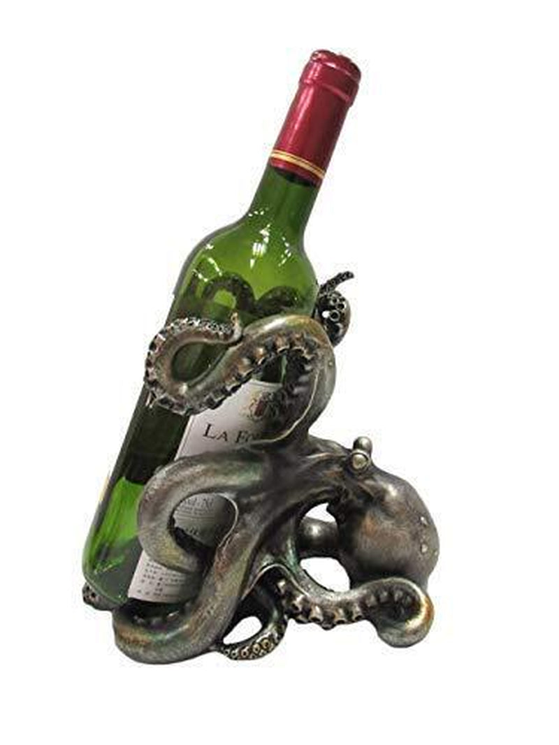 Rustic Silver Octopus Wine Holder 7.5 Inch Tall Tabletop Bar Counter