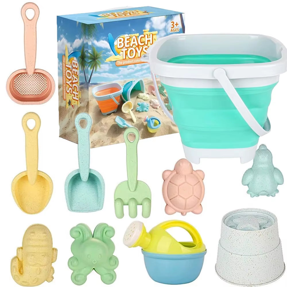 11Pcs Beach Toys Set Gift Package Sand Toys for Kids Sandbox Toys with Collapsible Bucket Shovel Set Sand Molds Summer Outdoor