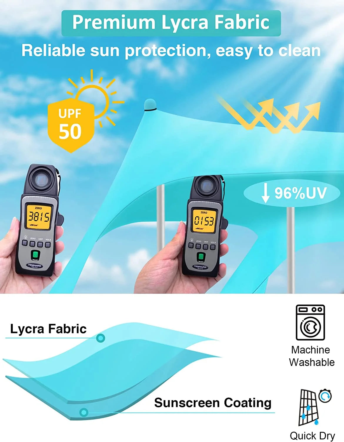 Beach Tent Canopy 10'X10' Beach Tents Sun Shelter 6-8 Person Beach Canopy Tent Sun Shade Easy Setup Pop up Beach Shade Canopy Portable Beach Tent UPF 50+ Waterproof Windproof Beach Canopy