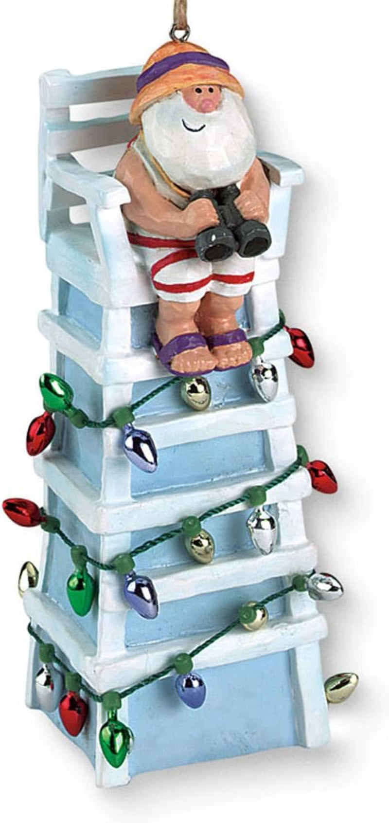 Tiki Ocean Beach Santa Lifeguard Plastic Christmas Ornament