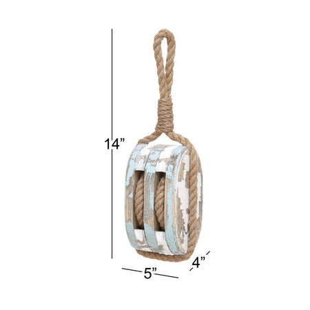Wood Blue Pulley Sail Boat Wall Decor - 14 In. X 4 In.