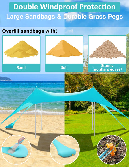 Beach Tent Canopy 10'X10' Beach Tents Sun Shelter 6-8 Person Beach Canopy Tent Sun Shade Easy Setup Pop up Beach Shade Canopy Portable Beach Tent UPF 50+ Waterproof Windproof Beach Canopy