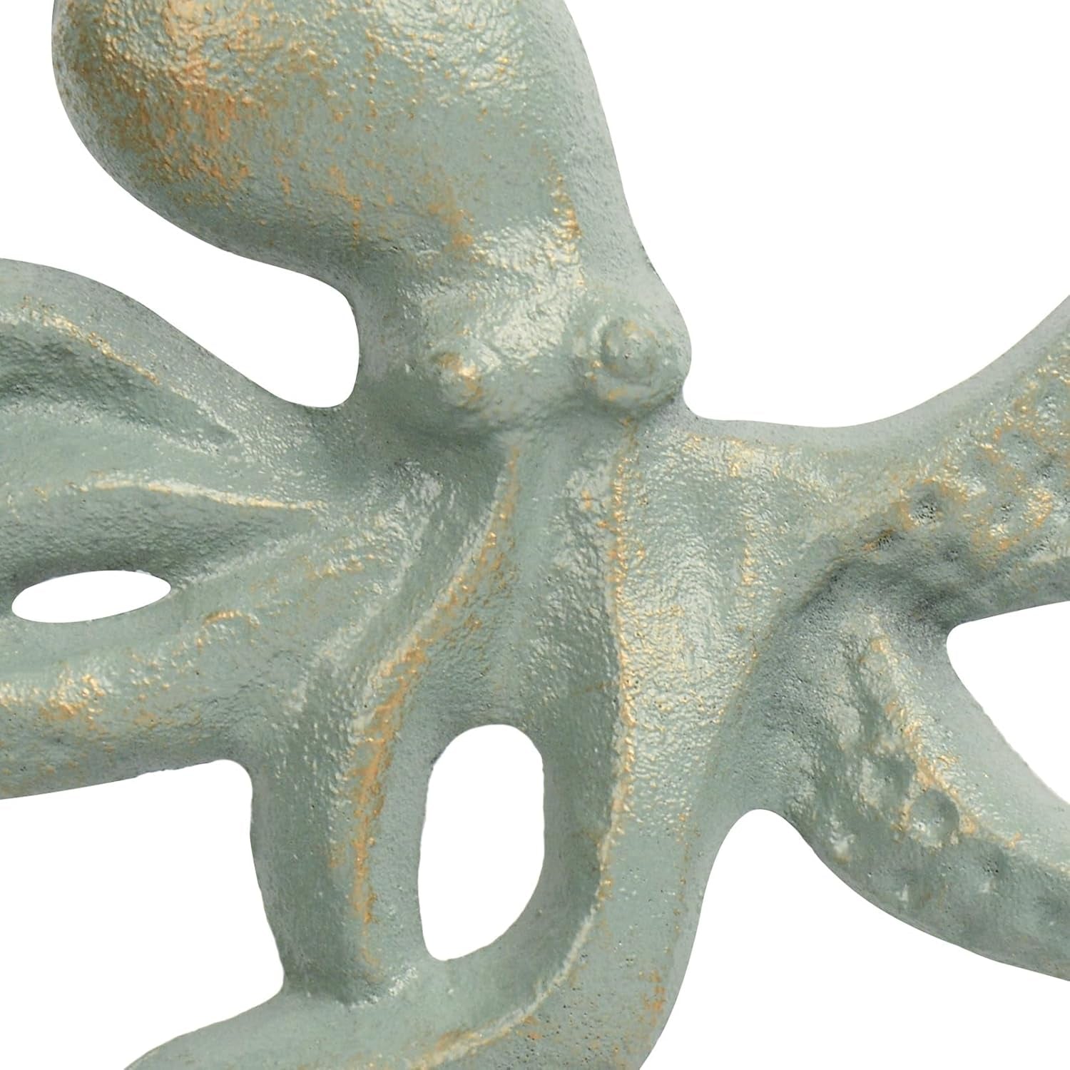 Octopus Iron Wall Hooks for Hanging, Rustic Decorative Hooks/Key Holder/Coat Hooks/Towel Hooks with 6 Arms - Gold Green