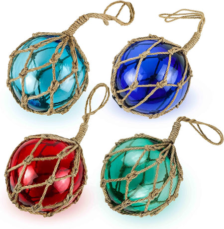 Glass Fishing Float 5" Beach Coastal Decorative Ball for Centerpiece Bowl Glass Fishing Buoy Nautical Decor Ocean Decor Set of 4 Pack