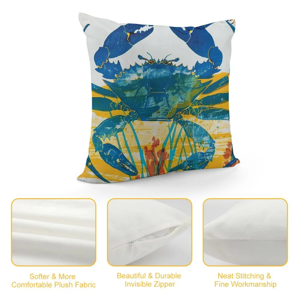 Blue Crab Coastal Premium Indoor/Outdoor Pillowcase Patio Decoration Watercolor Marine Decoration Marine Life Armchair Pillowcase 18" X 18" Blue Crab