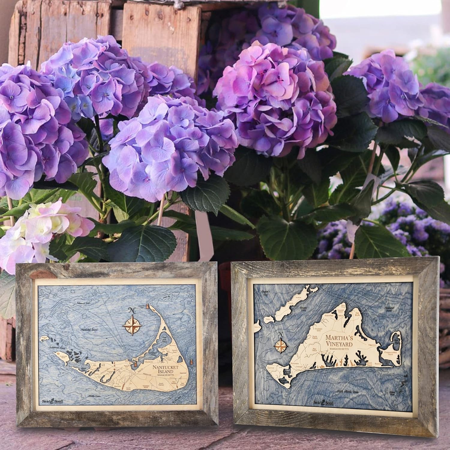 Nantucket and Martha's Vineyard 3D Wood Map Wall Art, 13X16-Inch Nautical Chart Wall Art, Nautical Wood Chart, Cottage Decor, Cape Cod Décor, Handcrafted in the USA (13X16-Inch Nantucket)