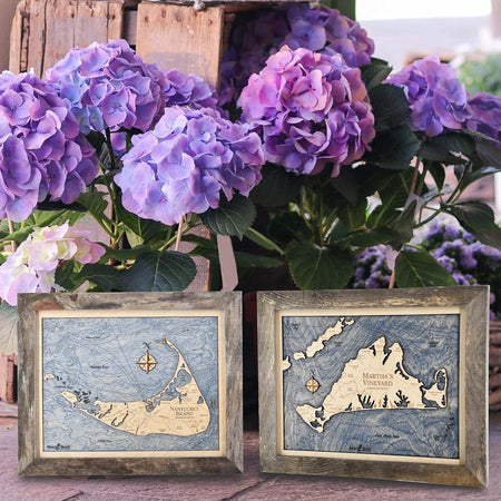 Nantucket and Martha's Vineyard 3D Wood Map Wall Art, 13X16-Inch Nautical Chart Wall Art, Nautical Wood Chart, Cottage Decor, Cape Cod Décor, Handcrafted in the USA (13X16-Inch Nantucket)