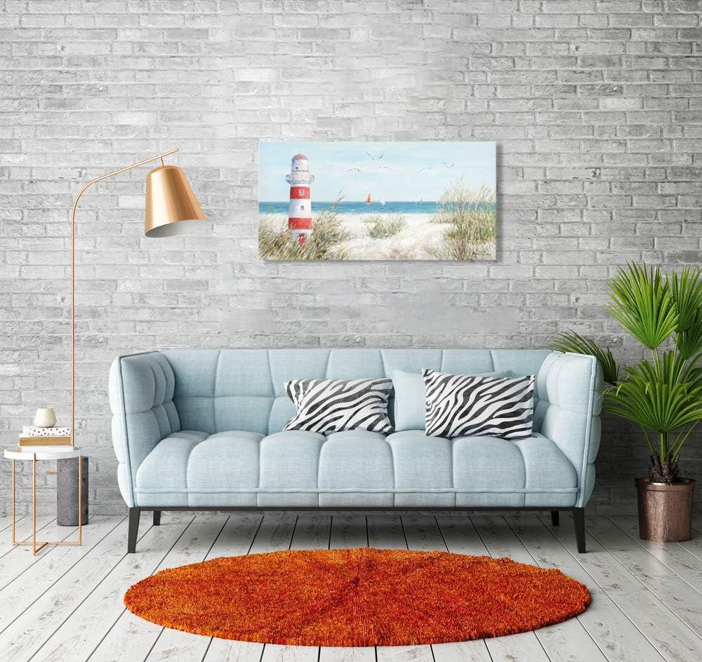 Lighthouse Canvas Wall Art for Home Bathroom Coastal Wall Lighthouse Art Seagull Themed Coastal Sailing Boat Wall Coastal Wall Decor Large Framed for Living Room Easy to Hang 40''X20''