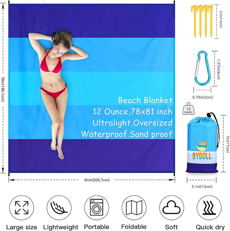 Beach Blanket Adults Oversized Lightweight Waterproof Sandproof Blanket for Beach Large Picnic Mat Travel Camping