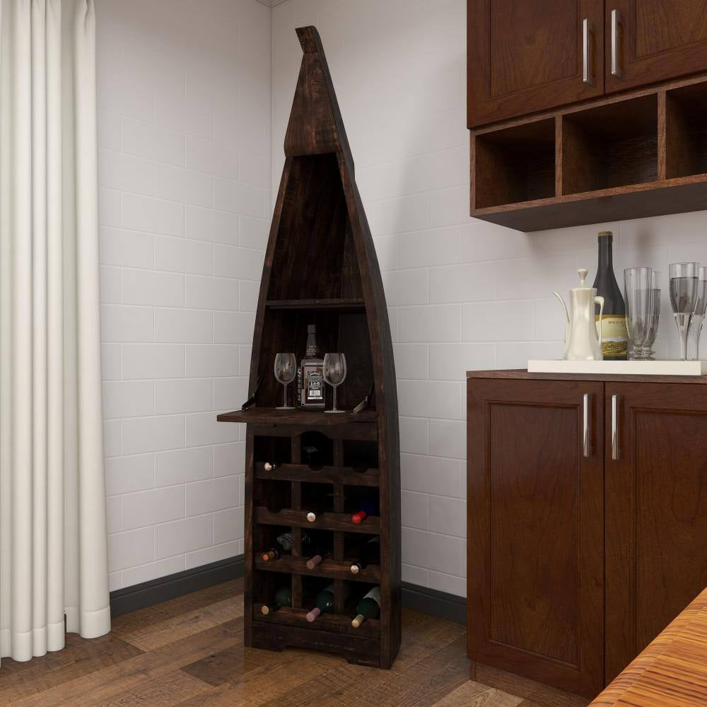 12-Bottle Brown Boat Standing Wine Rack with Foldable Tray