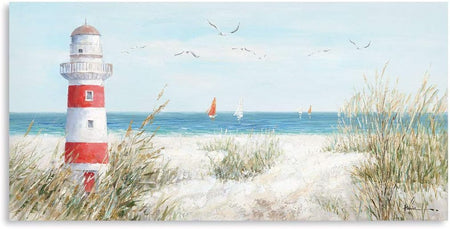 Lighthouse Canvas Wall Art for Home Bathroom Coastal Wall Lighthouse Art Seagull Themed Coastal Sailing Boat Wall Coastal Wall Decor Large Framed for Living Room Easy to Hang 40''X20''