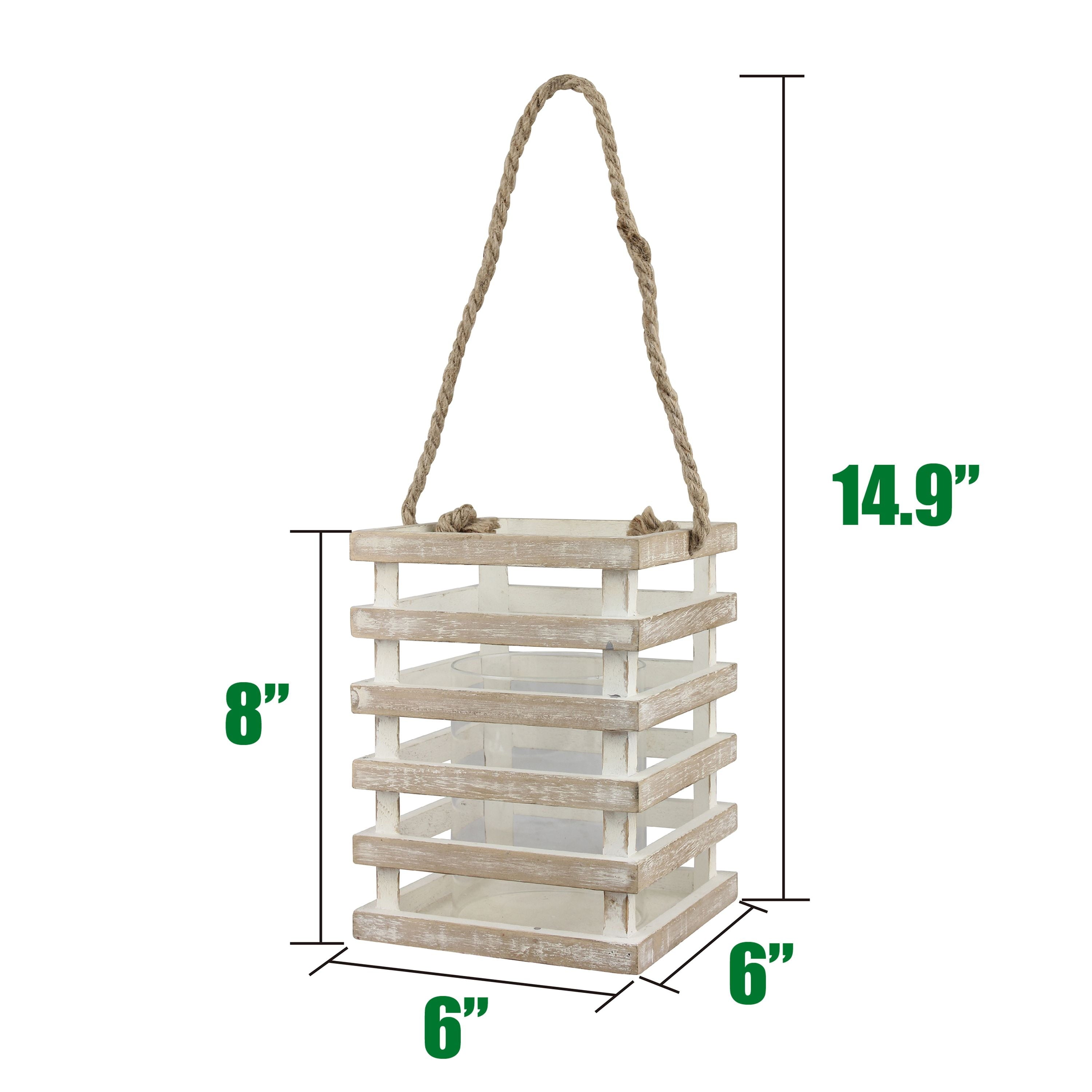 Stonebriar Indoor 8" Coastal Wood Candle Holder with Removable Glass Cylinder, Off-White