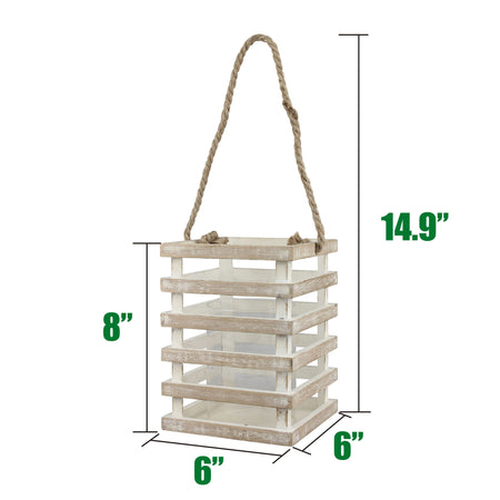 Stonebriar Indoor 8" Coastal Wood Candle Holder with Removable Glass Cylinder, Off-White