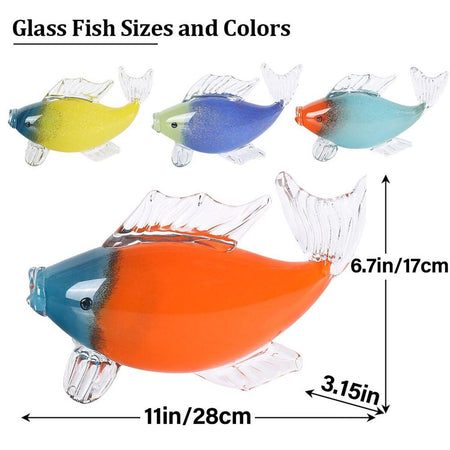 Handcrafted Glass Fish Sculpture - Transparent with Blue and Orange Accents 