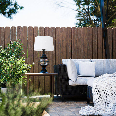 Summerwalk 28 In. Black Outdoor/Indoor Table Lamp with Off-White Fabric Shade