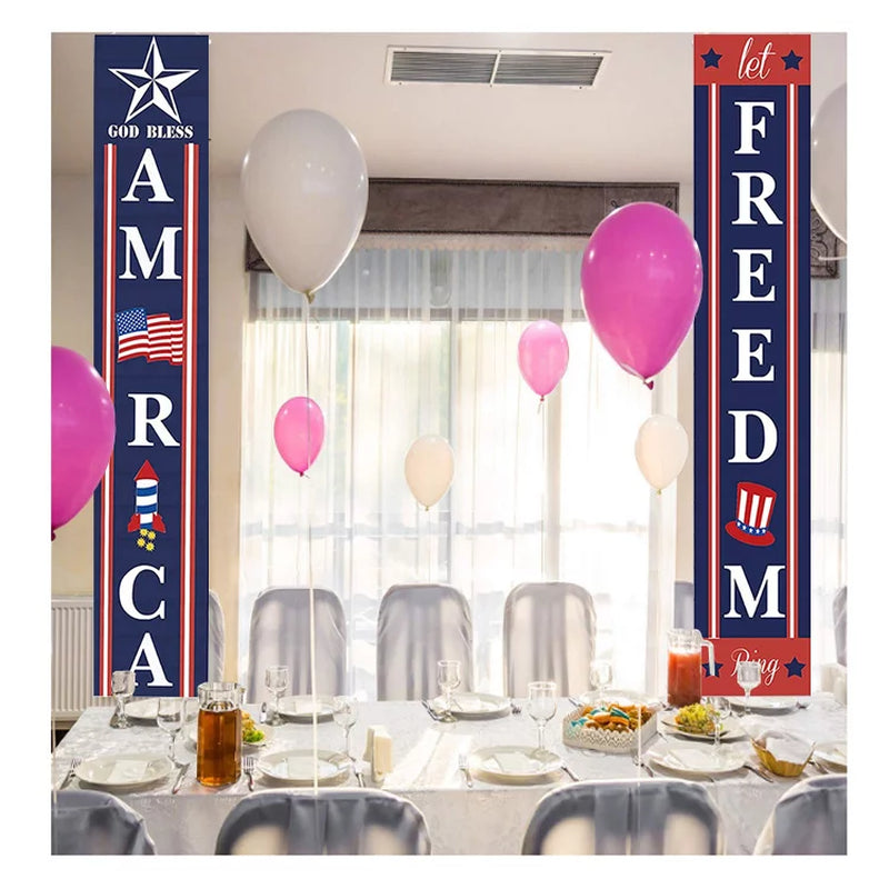 4th of July Porch Sign Patriotic Door Decoration - Fourth of July & Memorial Day Independence Day Flag Day Labor Day Hanging Banner for Yard Indoor Outdoor