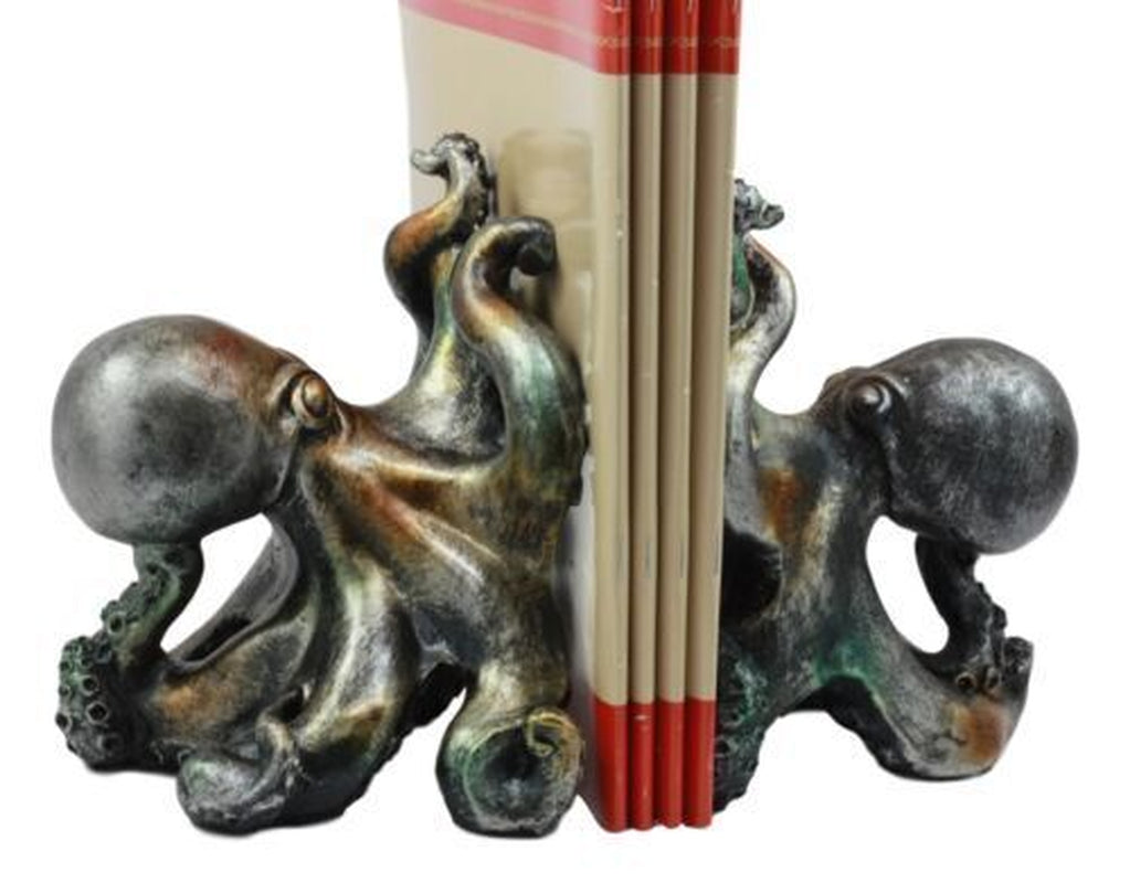 Nautical Sea Monster Octopus Bookends Set Statue Antique Bronze Finish