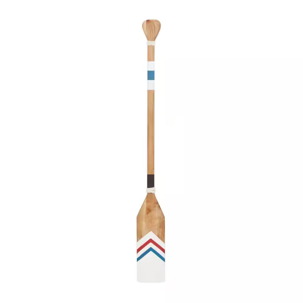 Wood White Novelty Canoe Oar Paddle Wall Decor with Arrow and Stripe Patterns - 7 In. X 58 In.