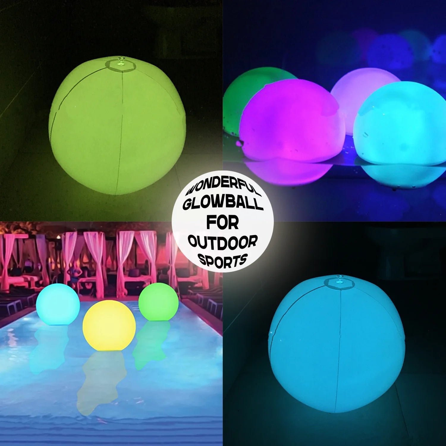 Beach Pool Ball, 16'' Glow 13 Colors Changing Light up Floating Inflatable