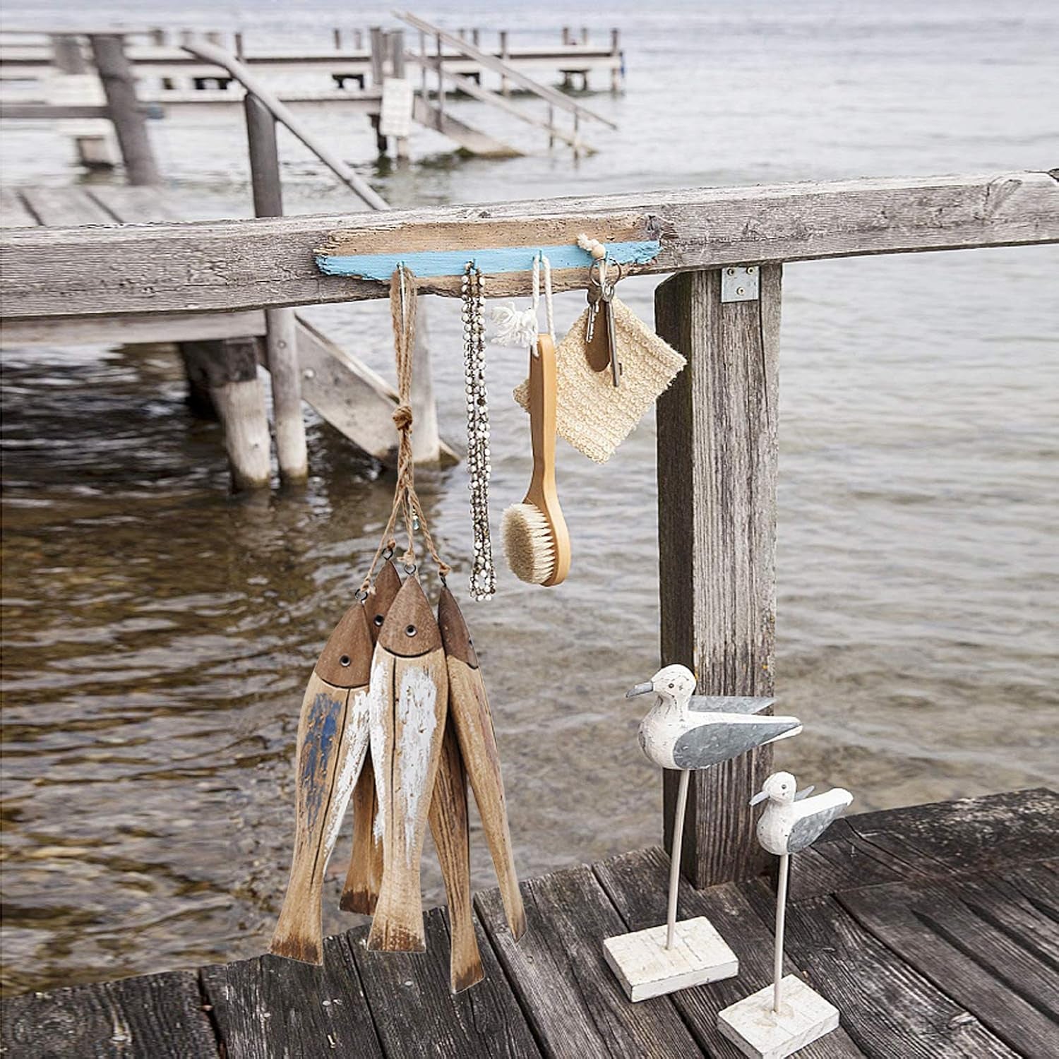 Wood Fish Wall Decor Nautical Decorations for Home Beach House Decorative Coastal Hanging Fish Decor - Set of 2 