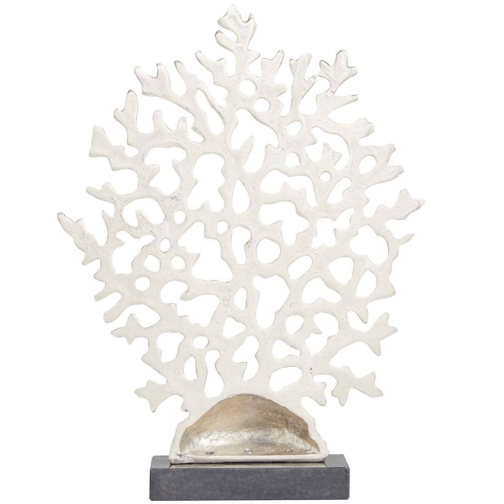 3 In. X 16 In. Silver Aluminum Coral Sculpture with Marble Base