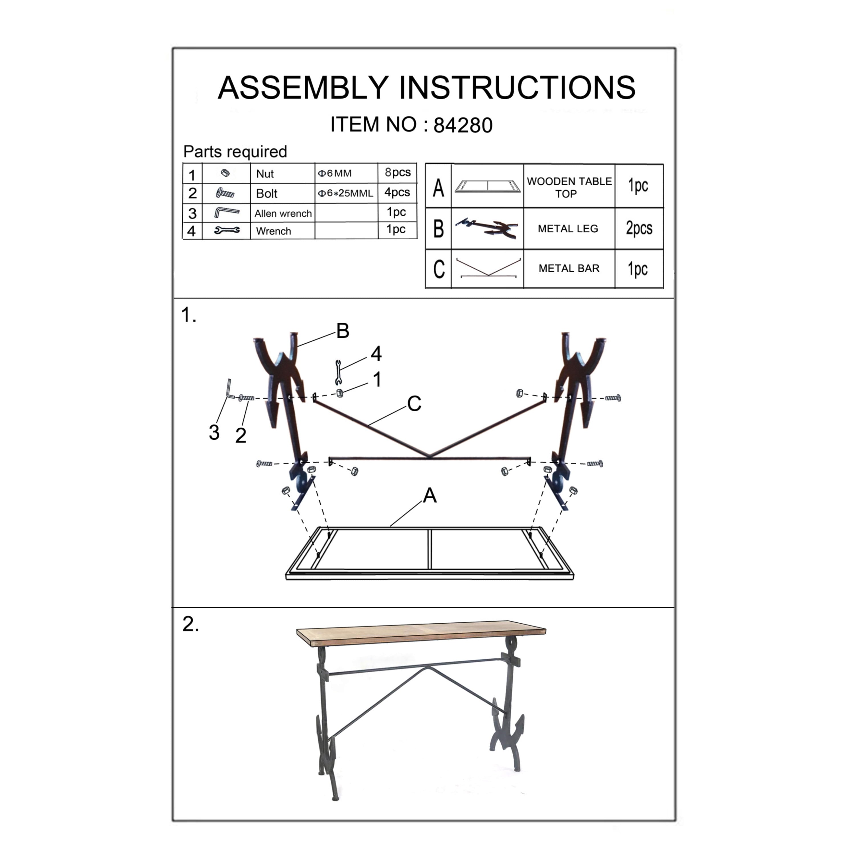 Brown/Black Coastal Rectangular Metal Console Table with Metal Anchor Shaped Base, 48"W X 31"H